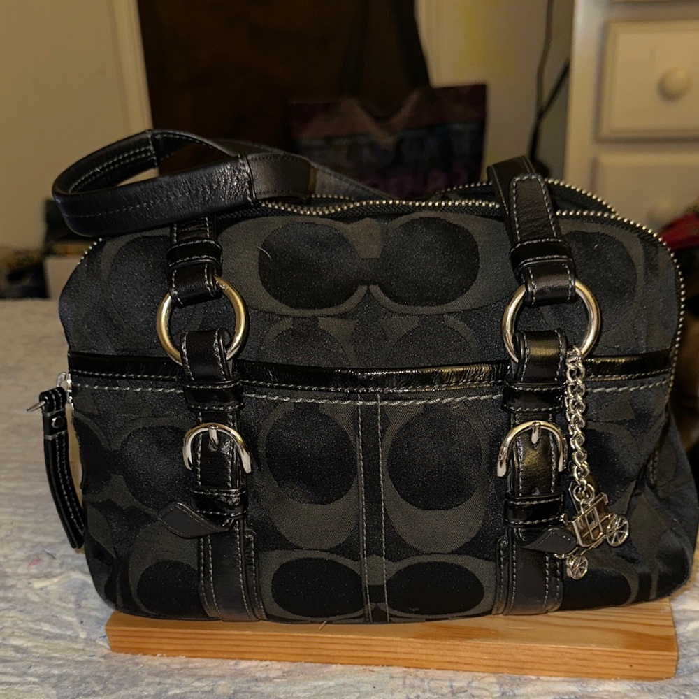 Coach Black Bonnie Signature Shoulder Bag Satchel Handbag 12680 (JJ)